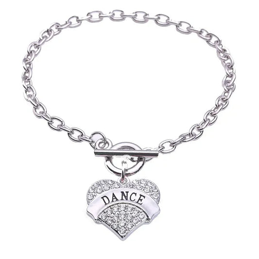 Dance Pave Heart Toggle Charm Bracelet Crystal Silver Hearts DANCE Art Lobster Claw Bracelets