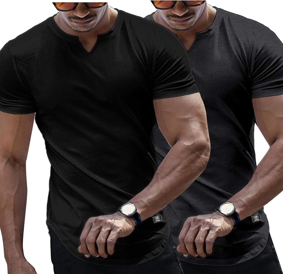 Mens Muscle T Shirts V Neck Short Sleeve Henley Shirt Hipster Longline Gym Workout Athletic Tee Shirts