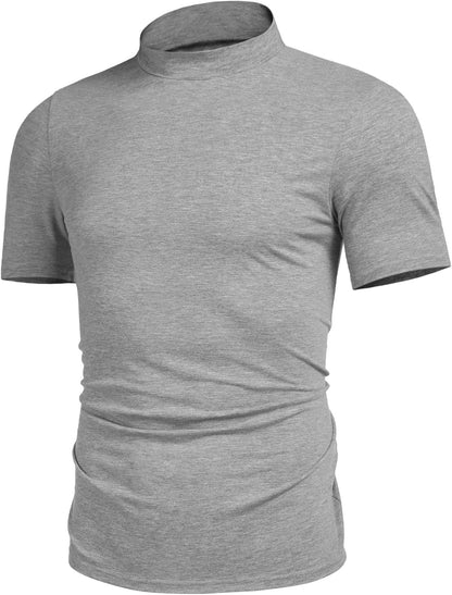 Mens Casual Turtleneck Mock Neck T Shirt Slim Fit Short Sleeve Summer Basic Tops
