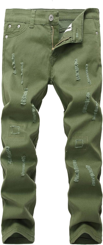 Boy'S Skinny Fit Ripped Destroyed Distressed Stretch Slim Jeans Pants