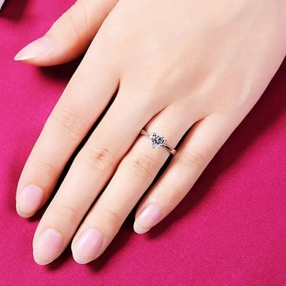Fashion Simple Silver color Heart-shaped Diamond Engagement Wedding Anniversary Ring Size 6-12 Bague Femme