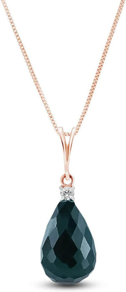 14K Solid Gold 18" Necklace with Briolette Emerald COLOUR GREEN SAPPHIRE Pendant