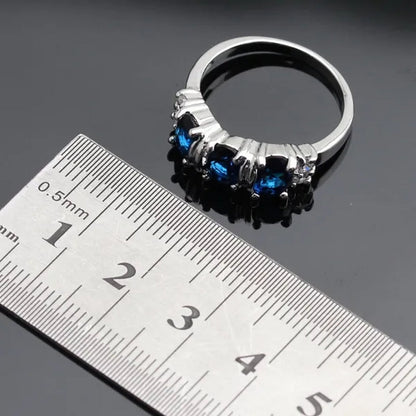 925 Sliver Jewelry Sets Blue Zircon White Topaz Necklace Pendant Drop Earrings Ring Bracelet For Women  Dating Gift
