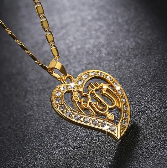 Fashion Classic Arab Muslim Islam Totem Allah Allah Heart Diamond Necklace