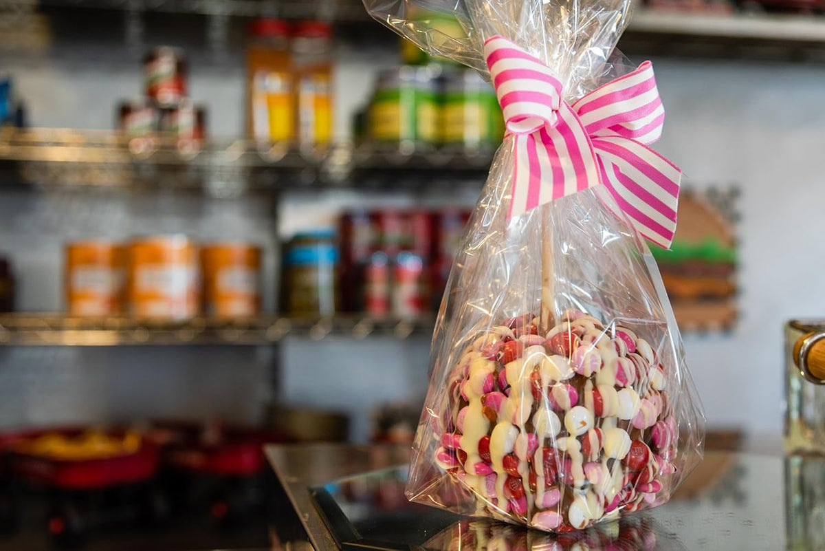 Gourmet Jumbo Caramel Apple | Caramel, Pink, Red & White Candy Buttons & White Chocolate | Handmade & Freshly Prepared (Candy Buttons White Chocolate)