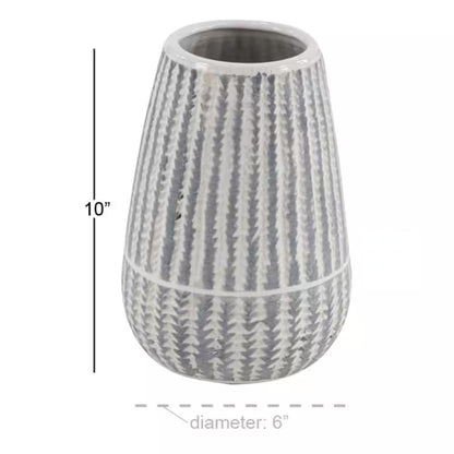 10 In. White Ceramic Decorative Vase with Stripes
