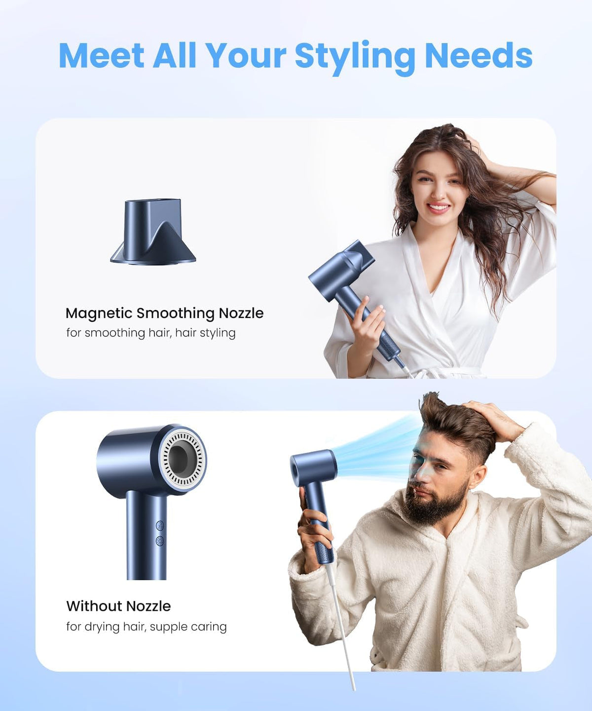 Hair Dryer, Ionic Blow Dryer, Professional High-Speed Hairdryer with 150,000 RPM Motor for Fast Drying, 5 Temps/3 Speeds Lightweight Hairdryer with Magnetic Nozzle for Home Travel Women Man
