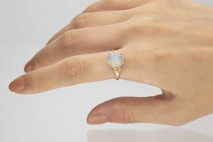10K Rose Gold Natural Ethiopian Opal Ring with Real Diamonds for Women | Ethically, Authentically & Organically Sourced (Oval) Shaped Opal Hand-Crafted Jewelry for Her | Opal Ring for Women