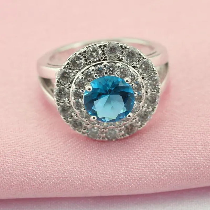 Light Blue Topaz White Zircon 925 Silver Jewelry Sets Necklace Pendant Earrings Rings For Women Dating Gift