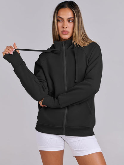 Womens Zip up Hoodies Fleece Jackets Long Sleeve Sweatshirts Pockets Casual Fall Fashion Preppy Outfits Y2K Clothes