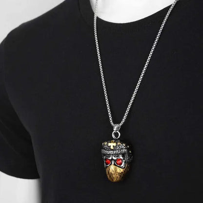 Retro Punk Gothic Necklace Ruby Ninja Mask Pendant Gold Plated Titanium Steel Jewelry
