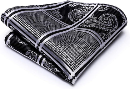 Mens Plaid Ties Classic Paisley Necktie with Handkerchief Cufflinks Set Business Stripe Tie