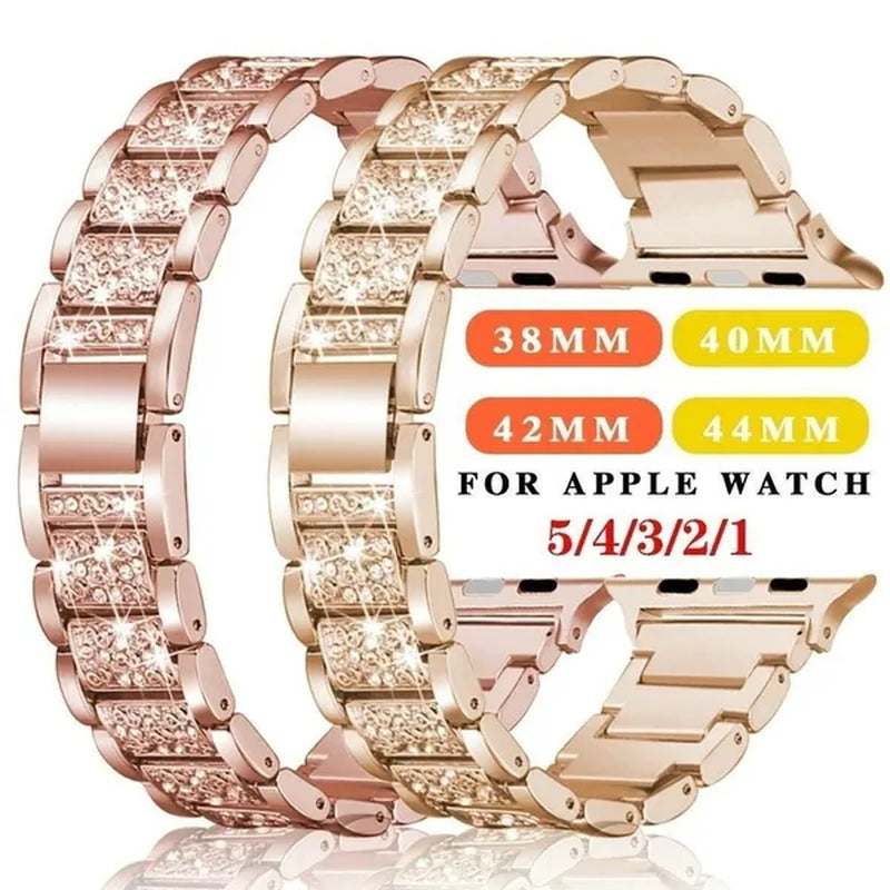 For Apple Watch Band 40mm 44mm 38mm 42mm women Diamond Band for Apple Watch series 6 5 4 3 2 1 iWatch bracelet stainless steel strap For Fitbit Charge 2/3/4 Blaze/Fitbit Versa Lite