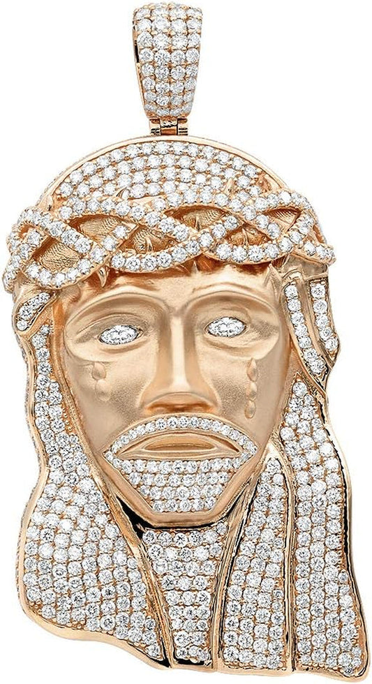 Mens Hip Hop Jesus Face round Diamond Pendant 11.65Ctw in 18K Gold