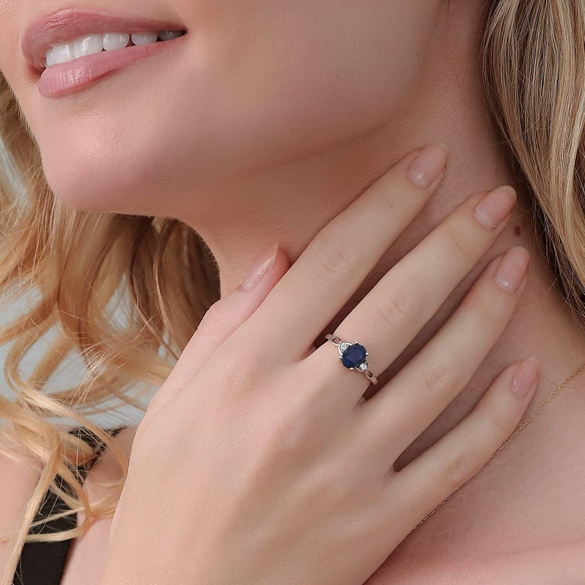 925 Sterling Silver Blue Sapphire and White Diamond Ring | 3-Stone Ring for Women | 1.87 Cttw | Gemstone September Birthstone | Oval 8X6MM | Available in Size 5, 6, 7, 8, 9