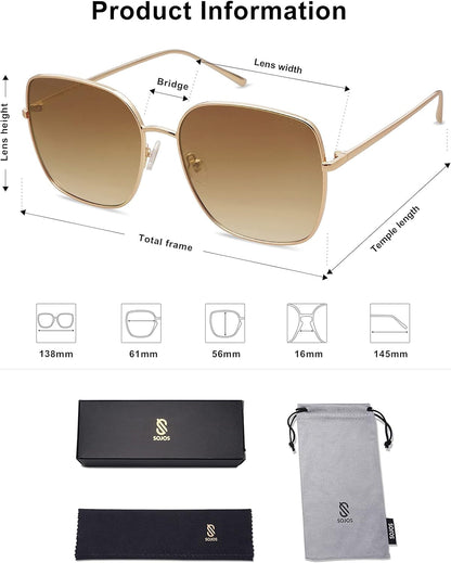 Trendy Oversized Square Metal Frame Sunglasses for Women Men Flat Mirrored Lens UV Protection Sunglasses SJ1146