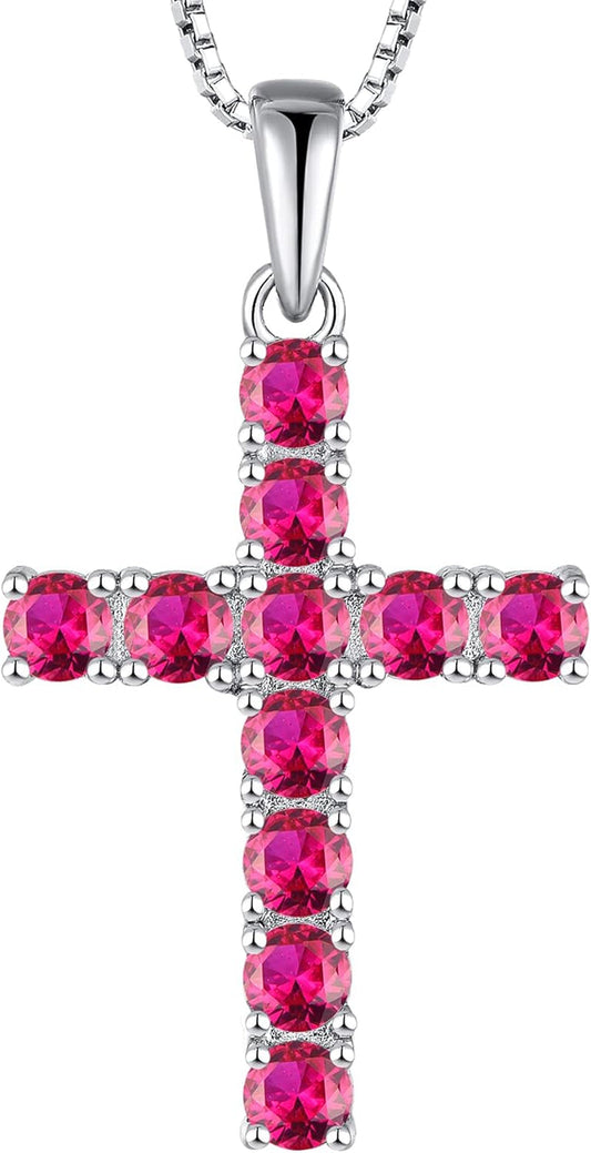 Women'S Cross Necklace 925 Sterling Silver Halo Crucifix Pendant Gemstones Criss Jewelry