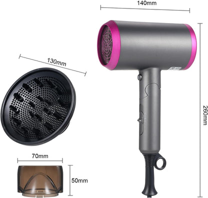 1800W Hair Dryer Professional Salon Anion Hair Dryer with Attachment Diffuser & Nozzles, 2 Speeds Fast Dry with Constant Temperature, Home Use Portable Foldable Hair Dryer