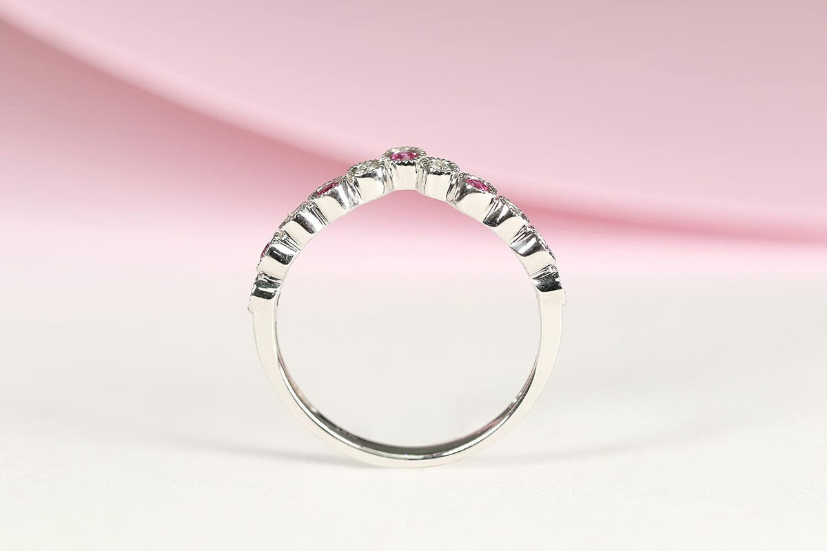 14K White Gold Mozambique Genuine Hot Pink Ruby Ring with Diamonds for Women | Ethically, Authentically & Organically Sourced (Round-Cut) Shaped Ruby Hand-Crafted Jewelry for Her | Ruby Ring for Women