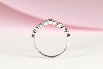 14K White Gold Mozambique Genuine Hot Pink Ruby Ring with Diamonds for Women | Ethically, Authentically & Organically Sourced (Round-Cut) Shaped Ruby Hand-Crafted Jewelry for Her | Ruby Ring for Women