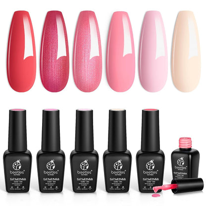 Beetles Gel Nail Polish, 6 Colors Nude Pink Rose Red Milky White Gel Polish, Sweetheart Candies Collection Soak Off UV LED Nail Lamp Light Nails Spring Summer Easter Gel Nail