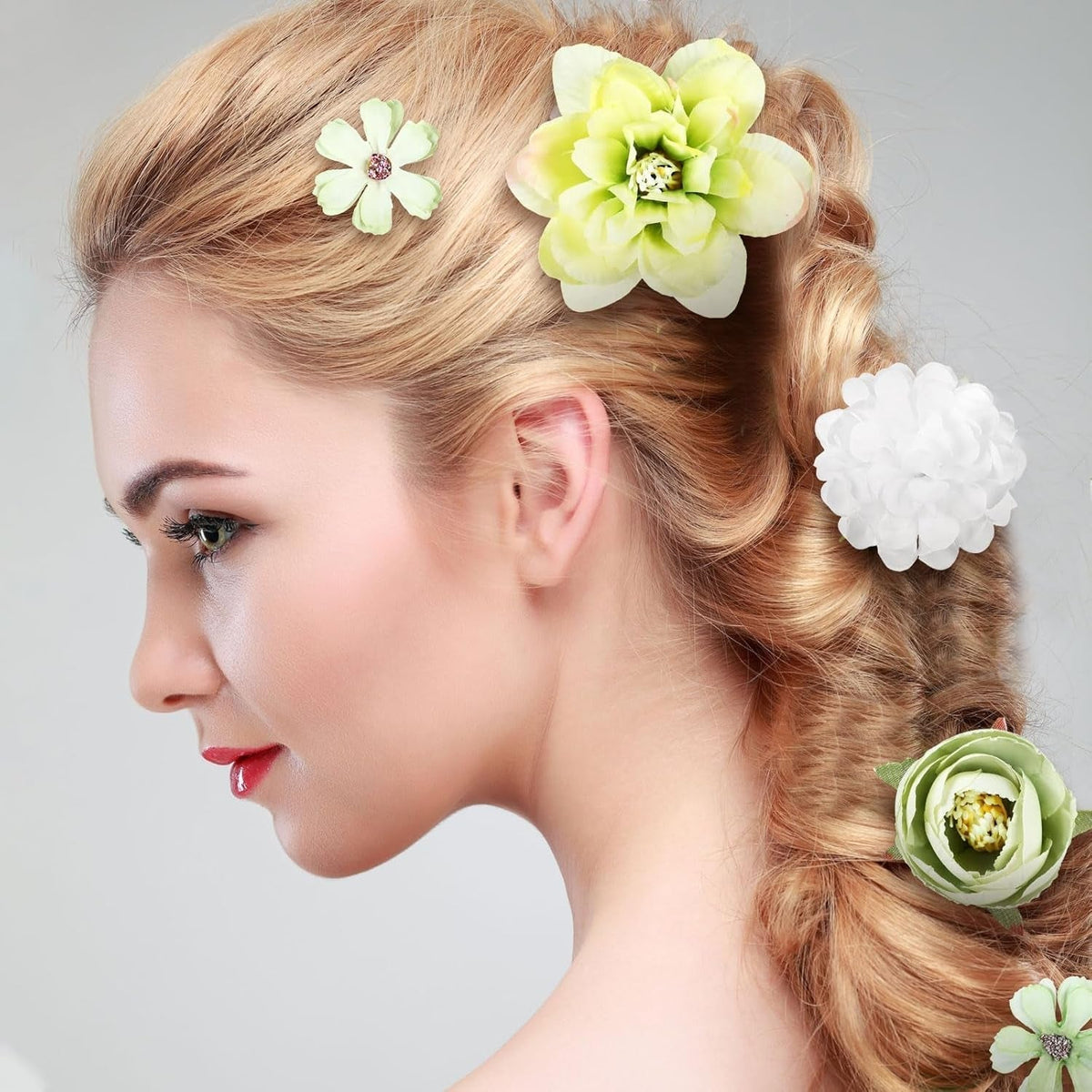 21 Pcs Flower Hair Clip Rose Hair Clips Barrettes for Women Flower Accessories Boho Bride Claw Clip Hairpin Brooch Pin Headpiece for Wedding(Cyan Series)