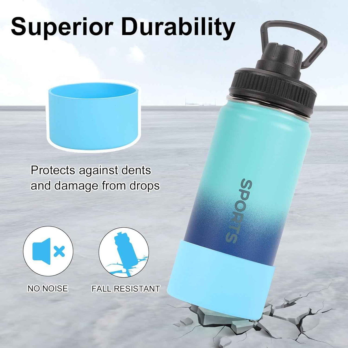 16Oz Water Bottle 2 Pack, Sport Drinking Bottles Stainless Steel Leak Proof, Double Walled Vacuum Insulated Tumbler, Metal Gym Travel Mug Togo, Insulated Cup for Men, Women, Kids (Gradient)