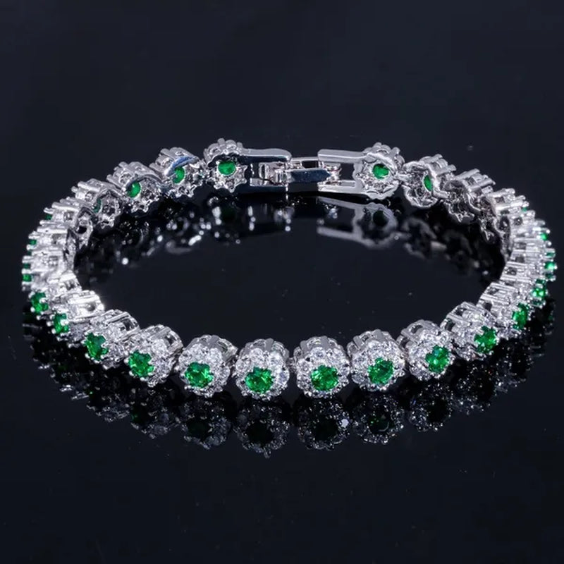 CANDICE 2023 New Sterling Silver Party Jewelry With Green Crystal Stone and CZ Zirconia Women Flower Charm Bracelets Bangles