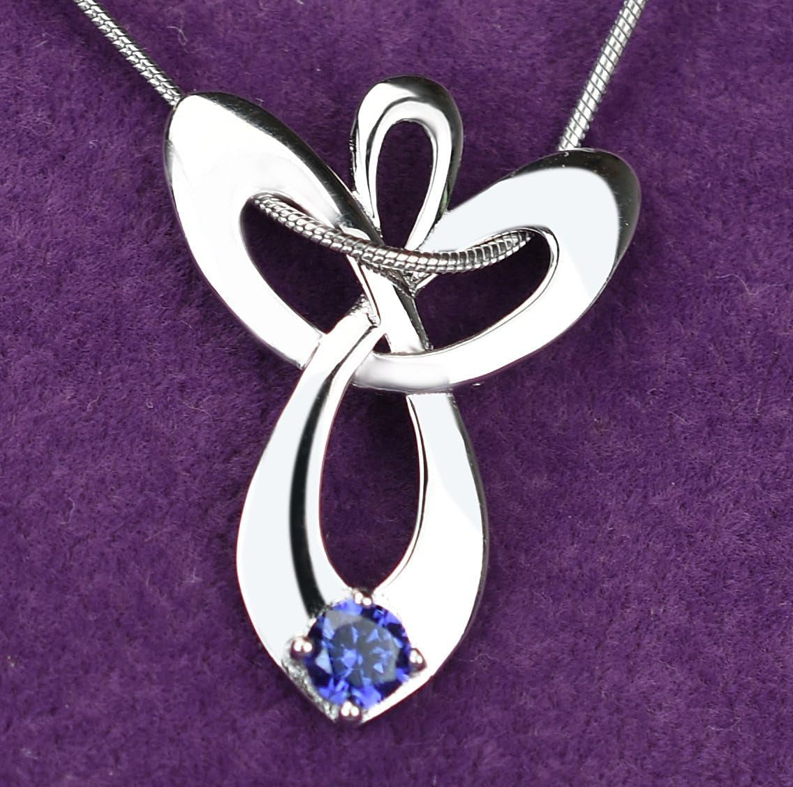 925 Sterling Silver Cubic Zirconia Pendant Guardian Angel Birthstone Necklace for Woman