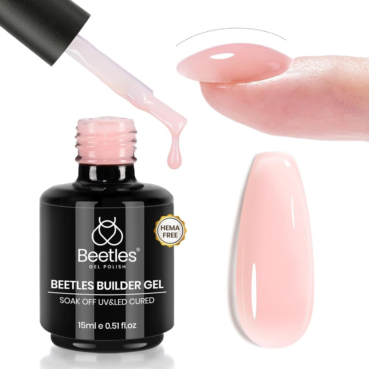 Beetles Builder Gel, Hema Free Jelly Pink Builder Nail Gel for Nails, Nail Strengthener Building Extension Gel in a Bottle 7 in 1 Nails Thickening & Repair