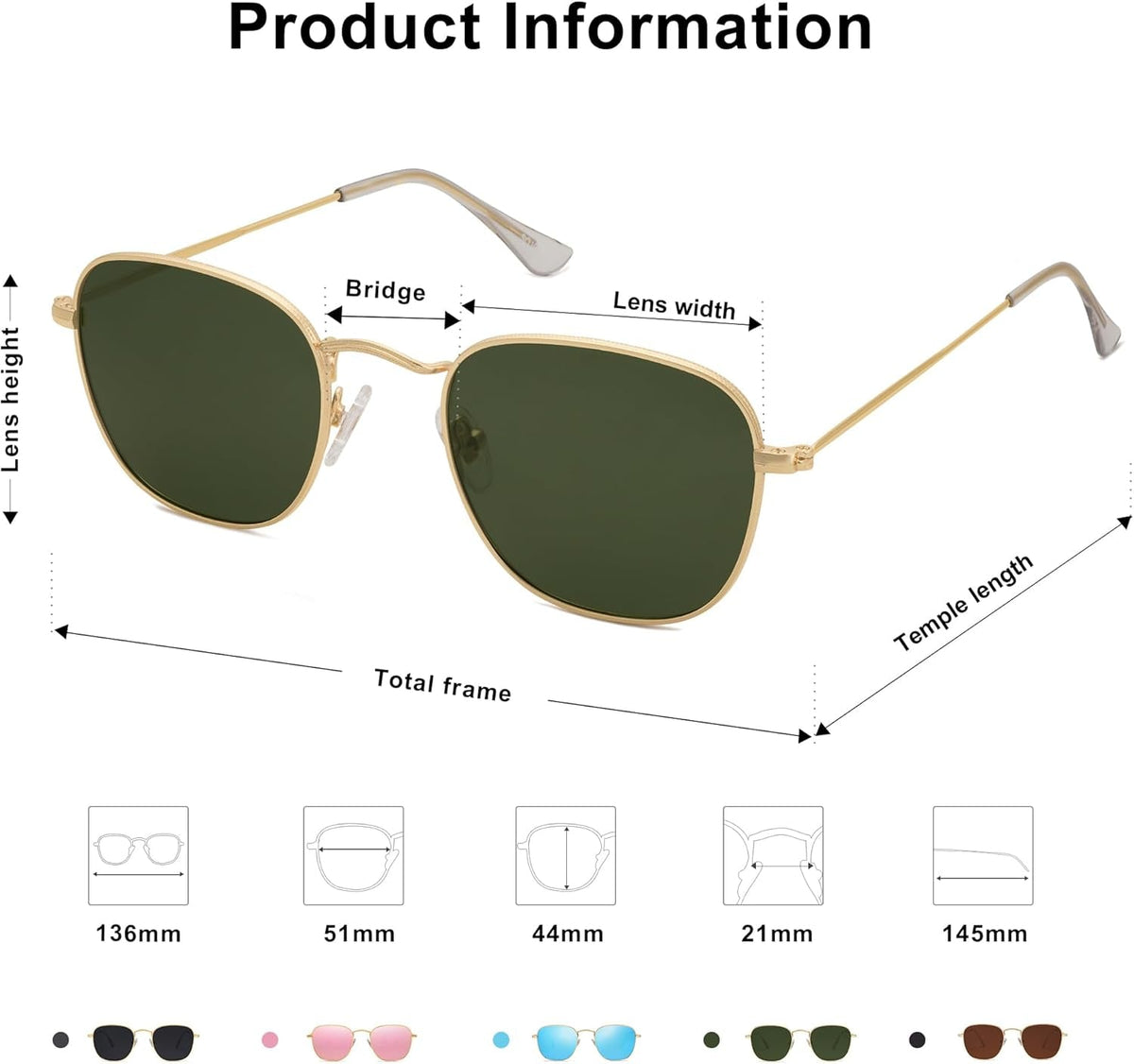 Square Polarized Sunglasses for Men Women Classic Vintage Retro Style