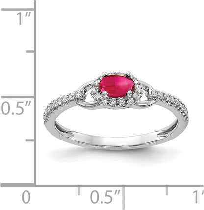 14K White Gold Diamond and Cabochon Ruby Ring Fine Jewelry for Women Gifts for Her, Size 7
