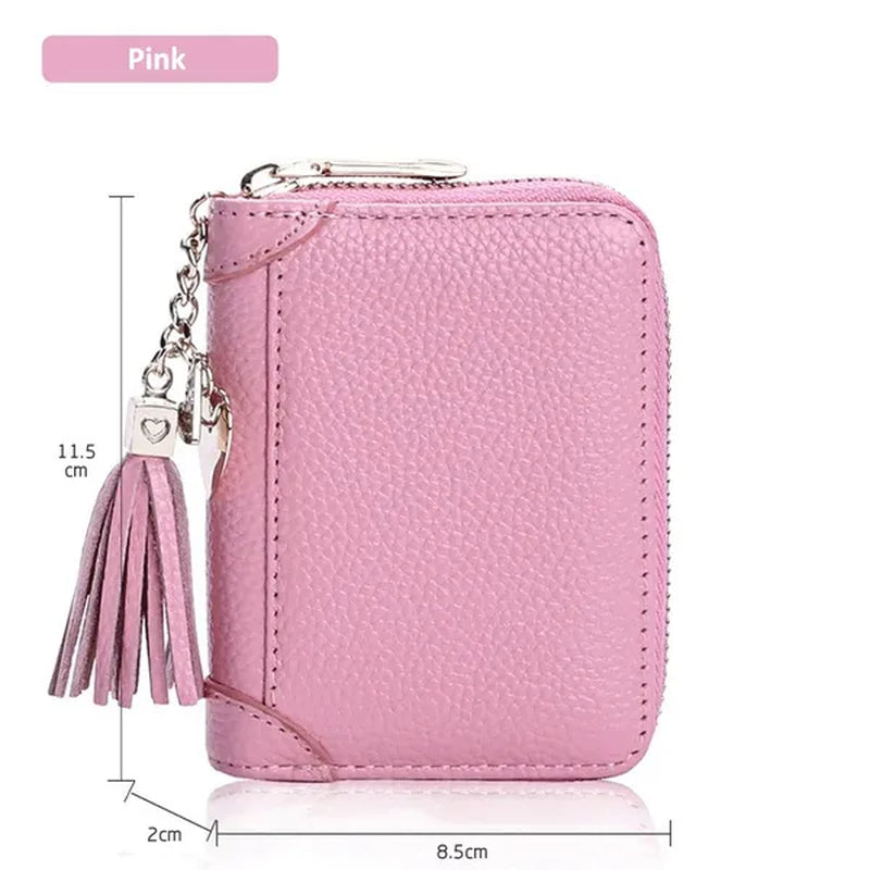 20/40/60bits Leather Multi-slots Zipper Card Holder Wallet With Tassel Heart Pedant