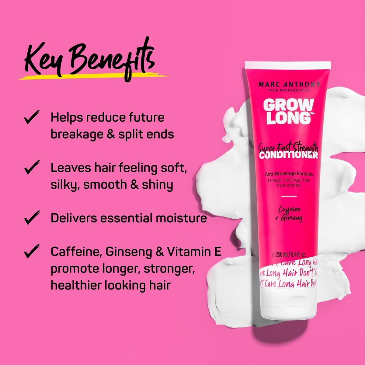 Strengthening Conditioner, Grow Long - Anti-Frizz, Anti-Breakage & Nourishing Formula for Split Ends, & Hair Growth - Biotin, Vitamin E, Caffeine & Ginseng for Dry & Damaged Hair