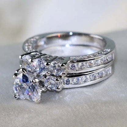 2020 Romantic Couple Jewelry Men's 316 Stainless Steel Double Row Zircon Ring And Ladies Heart Ring Set Couple Ring Bride Wedding Engagement Jewelry(Include: man ring or woman ring)