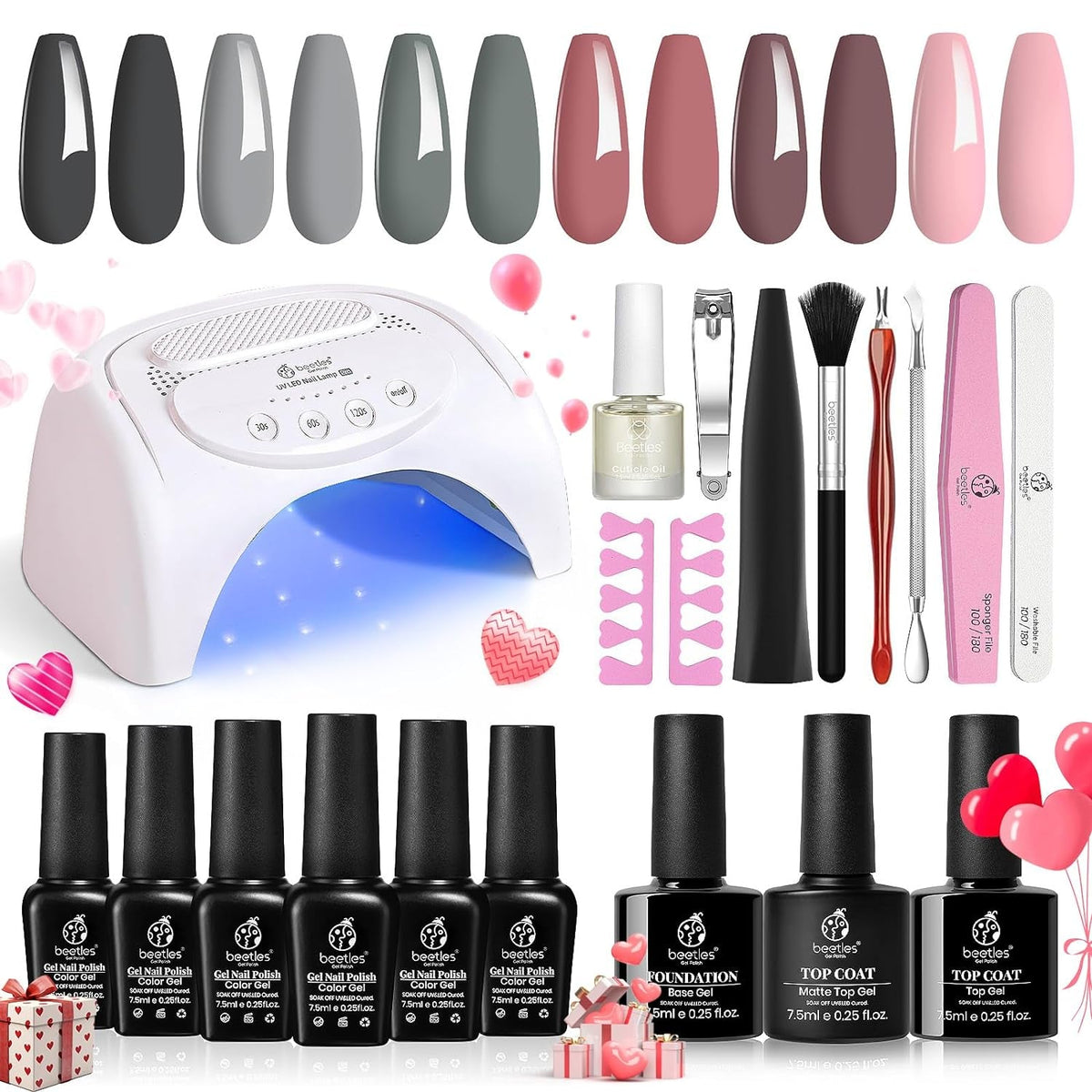Beetles Purple Burgundy Red Gel Nail Polish Kit with Uv Light 48W LED Nail Lamp Dryer Spring Colors Neutral Gel Polish Starter Kit Peach Pink Manicure Set Soak off Gel Polish Skin Tone Gifts for Women