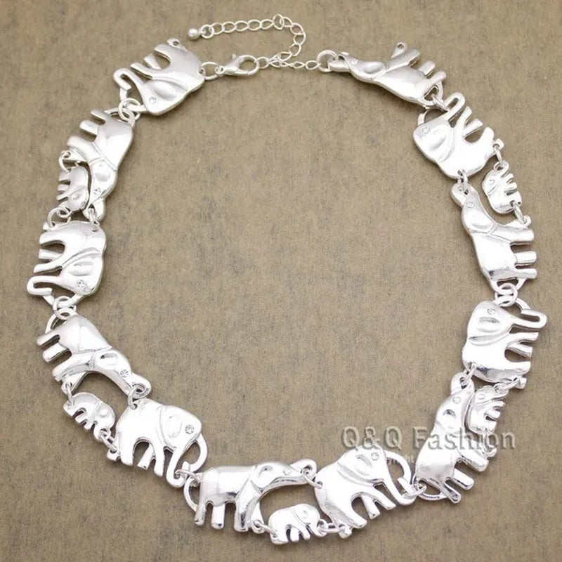 Brand New Fashion African Elephant & Baby Exquisite Charms Link Ganesh Chain Collar Statement Bib Necklace Gold Silver