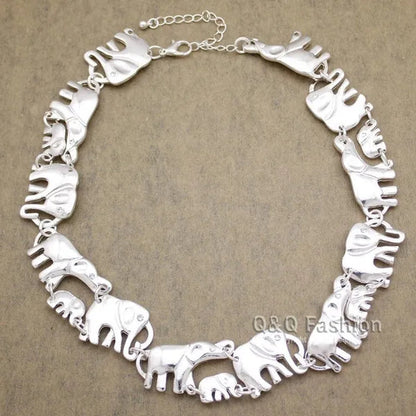 Brand New Fashion African Elephant & Baby Exquisite Charms Link Ganesh Chain Collar Statement Bib Necklace Gold Silver