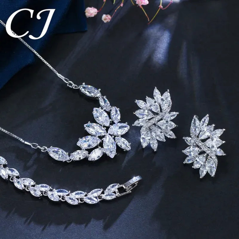 CANDICE Gorgeous Luxury Zirconia Wedding Jewelry Set Elegant Marquise CZ Big Flower Pendant Necklace Stud Earrings Bracelet for Bridal