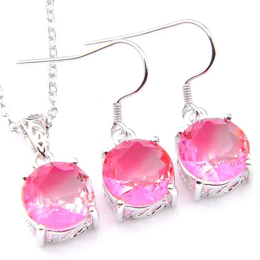 Luckyshine Dazzling Round Fire Bi-Colored Tourmaline Gemstone Silver Earrings Pendants Necklaces Jewelry Sets for Women