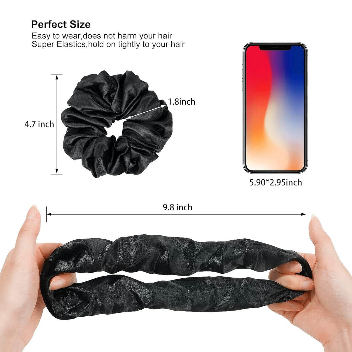 16 Pcs Scrunchies for Women - Black Satin Silk Scrunchies for Girls Hair Ties Elastics Bands Ponytail Holder Hair Accessories