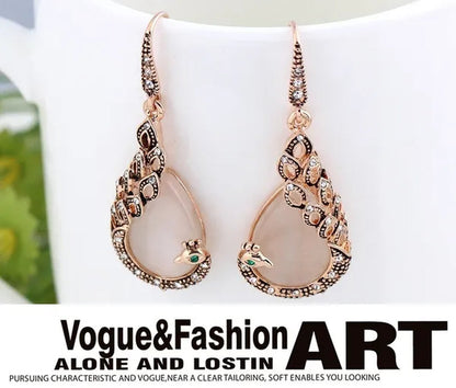 Fine Jewelry sets 2017 New Fashion KC rose Gold Filled opal Crystal Peacock Necklace Earring Wedding jewellery Set for women