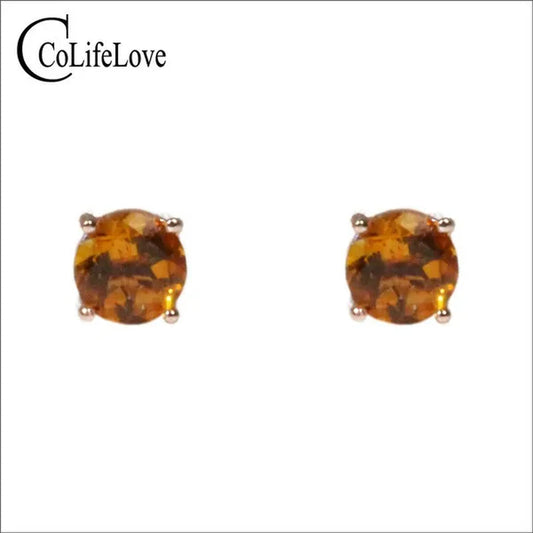 CoLife Jewelry Simple 925 Silver Citrine Stud Earrings for Daily Wear 5mm Natural Citrine Earrings 925 Silver Citrine Jewelry