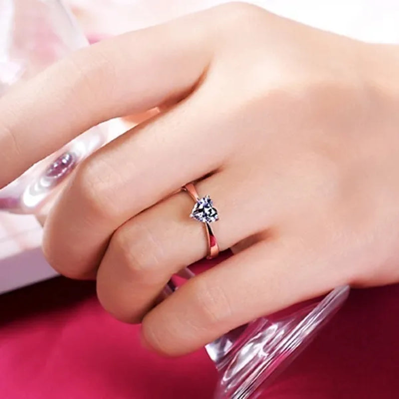 Fashion Simple Silver color Heart-shaped Diamond Engagement Wedding Anniversary Ring Size 6-12 Bague Femme