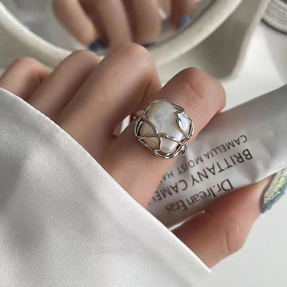 Baroque 18K Gold Pearl Statement Ring - Adjustable Chunky Pearl Wedding Jewelry for Women
