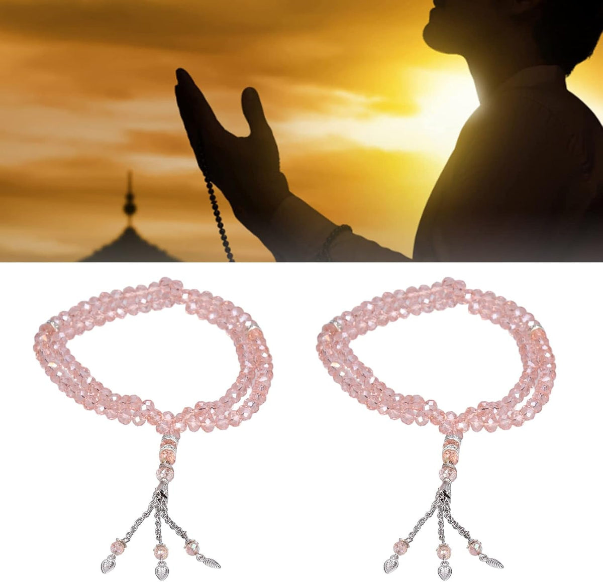 2Pcs Muslim Prayer Beads Coloured Glaze 99 Beads Mihrab Separators Count Exquisite Design Tasbih Prayer Beads 0.31In ()