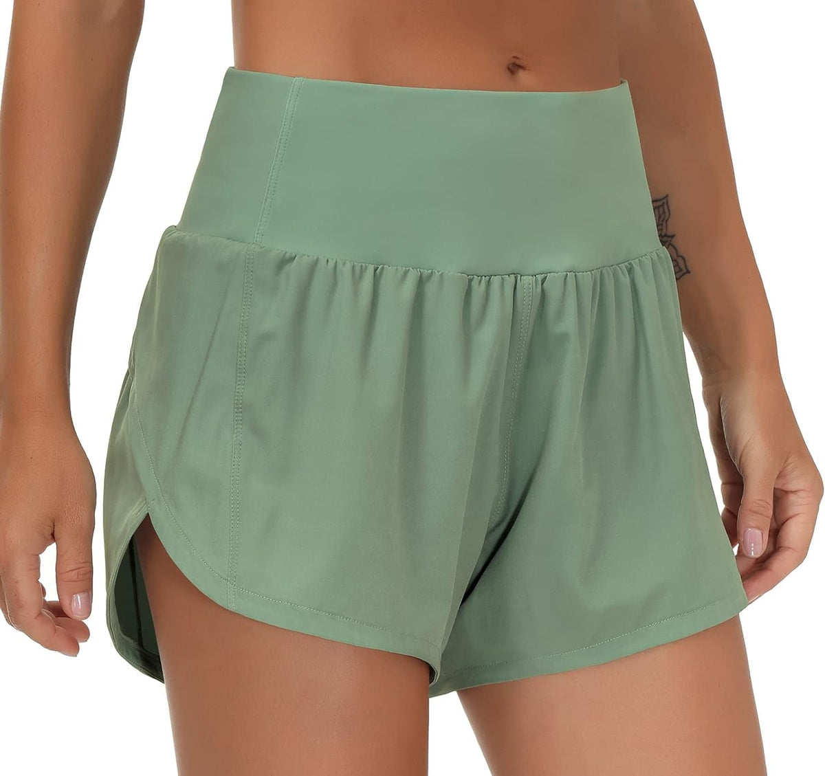 Womens High Waisted Running Shorts Quick Dry Athletic Workout Shorts with Mesh Liner Zipper Pockets