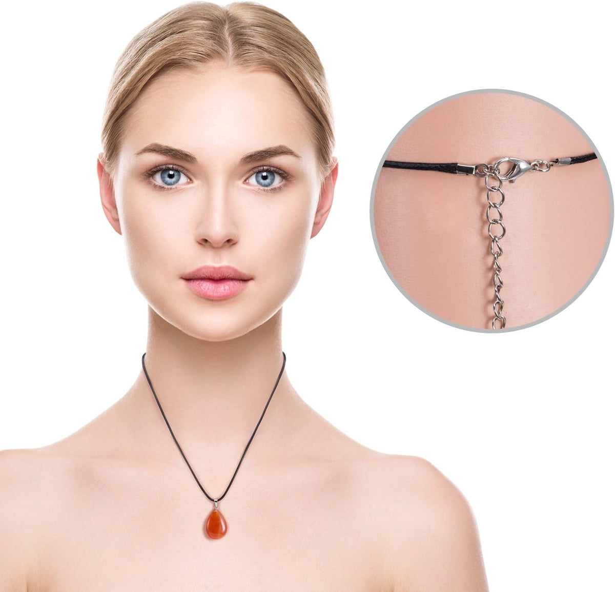 20 Pieces Stone Pendants Water Drop Shape Beads Crystal Quartz Stone Charm with 18 Inch Imitation Leather Cord Chain for Necklace Jewelry Making