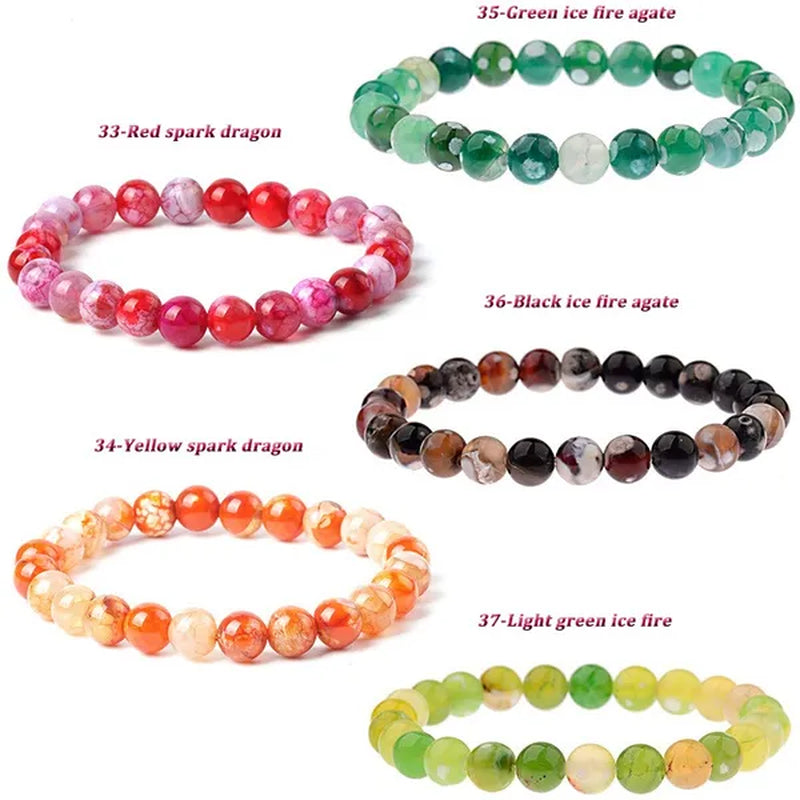 113 Style 8mm Beads Bracelet Men and Women Diy Stone Beads Bracelet Round Turquoise Agate Crystal Chalcedony Opal Beaded Bracelet Wholesale