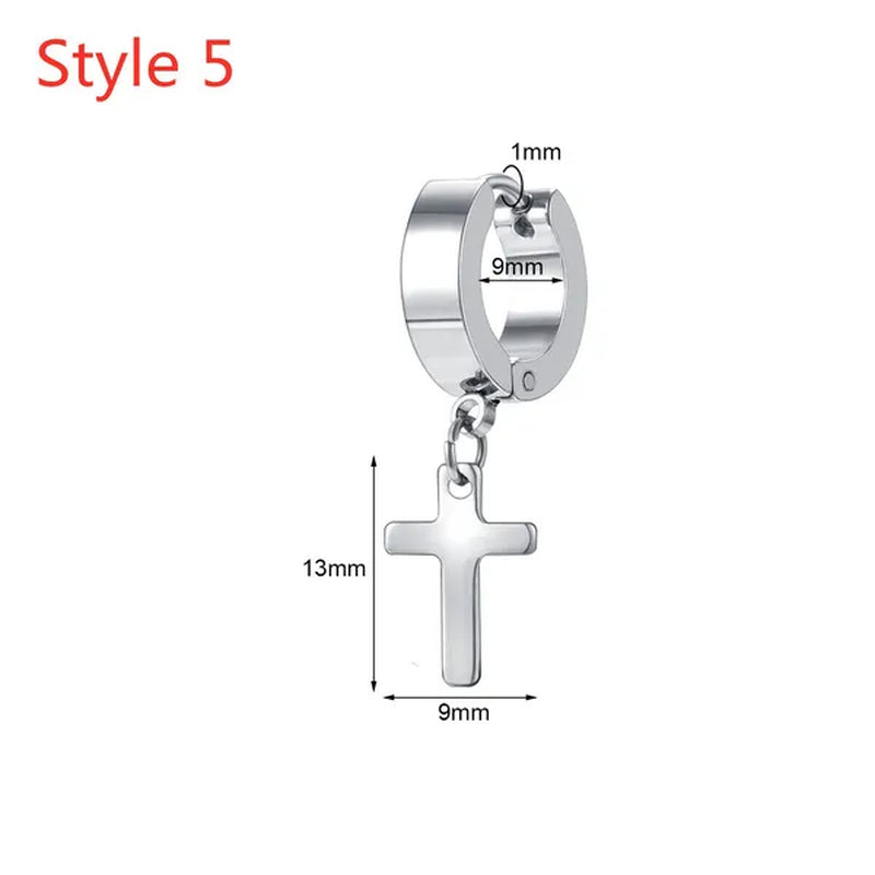 1 Pair Stainless Steel Huggie Hinged Hoop Earrings Hoop Dangle Earrings for Women Men Silver Black